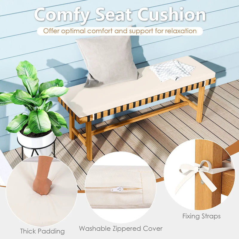 48 inch Acacia Wood Outdoor Bench with Thick Padded Seat Cushion by DirectDeals