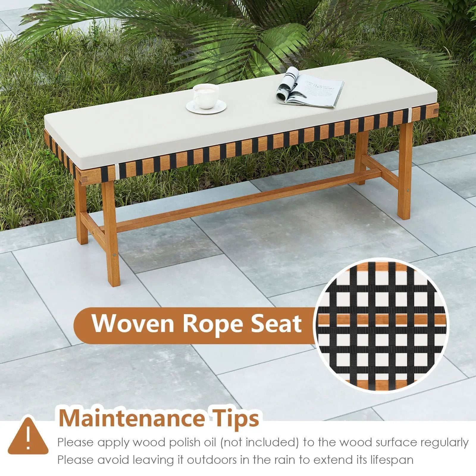 48 inch Acacia Wood Outdoor Bench with Thick Padded Seat Cushion by DirectDeals