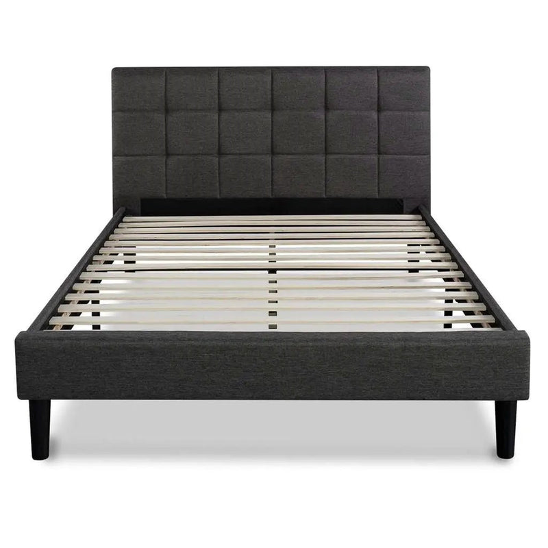 King size Dark Grey Upholstered Platform Bed with Headboard by HomePacific
