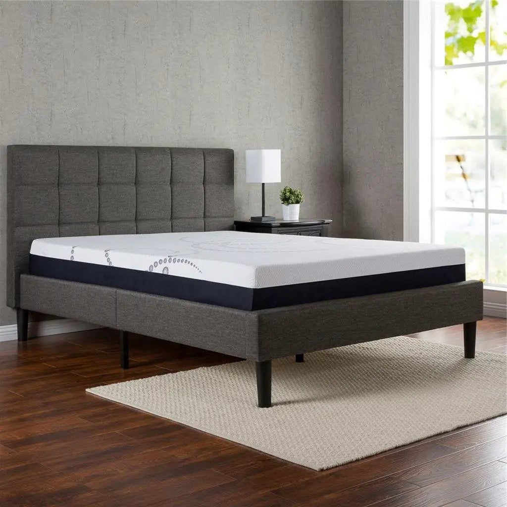 King size Dark Grey Upholstered Platform Bed with Headboard by HomePacific