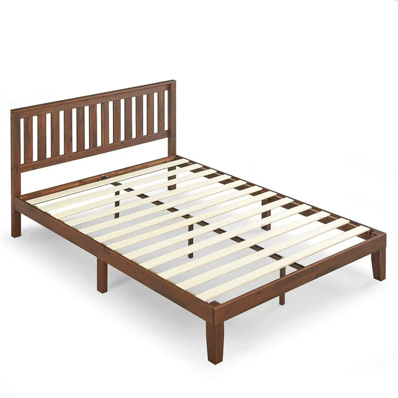 King size Solid Wood Platform Bed Frame with Headboard in Espresso Finish by HomePacific
