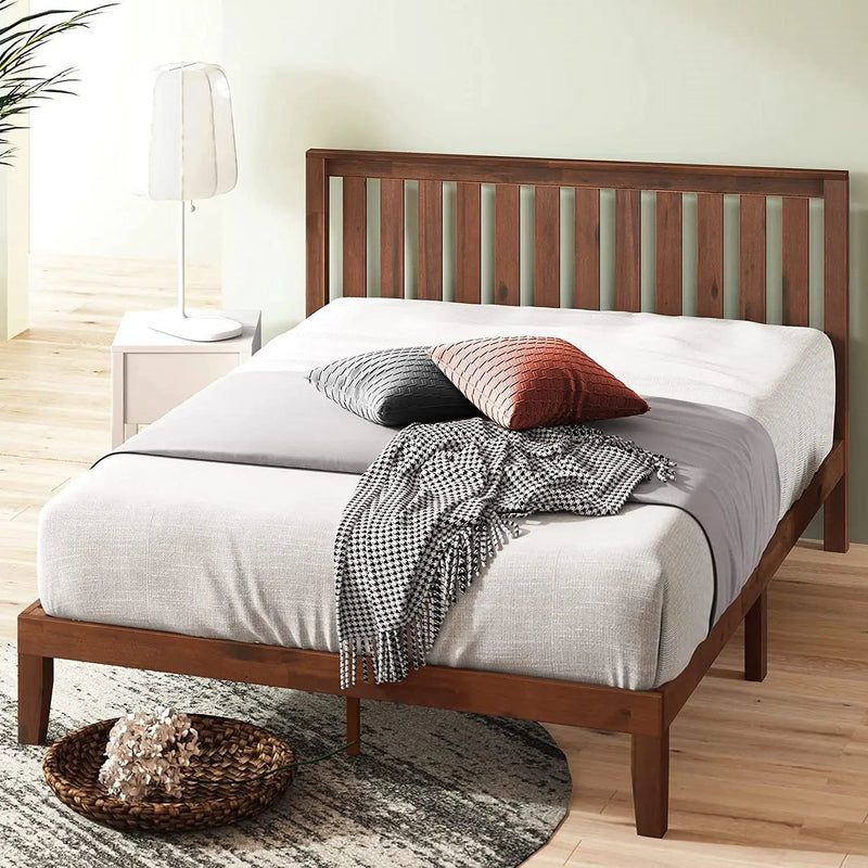 King size Solid Wood Platform Bed Frame with Headboard in Espresso Finish by HomePacific