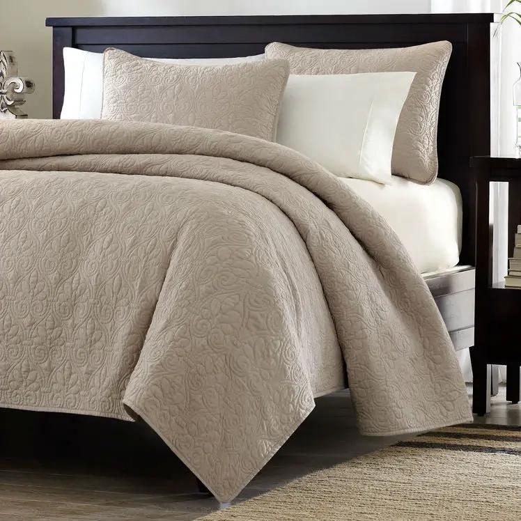 Full / Queen size Khaki Light Brown Tan Coverlet Quilt Set with 2 Shams by HomePacific