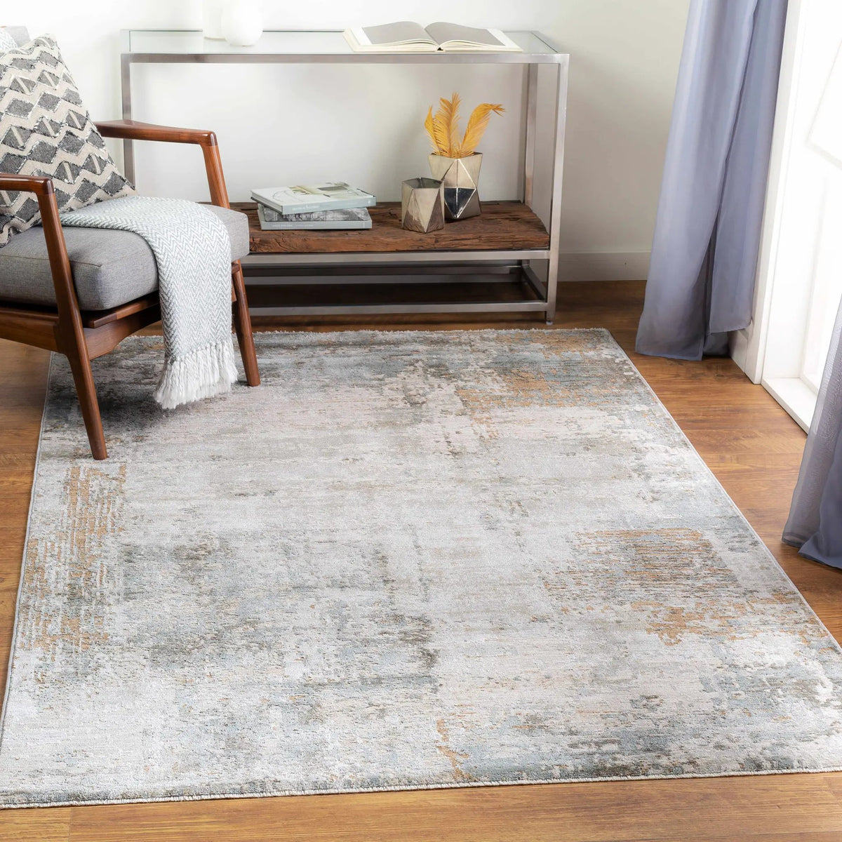 Kress Thick Luxe Abstract Rug, installed in a room