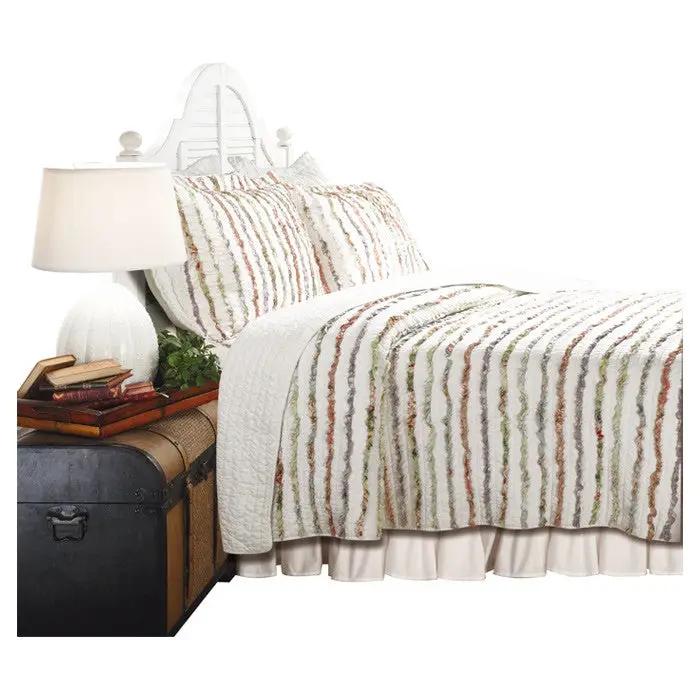 King 100% Cotton 3-Piece Oversized Quilt Set with Ruffle Stripes by HomePacific