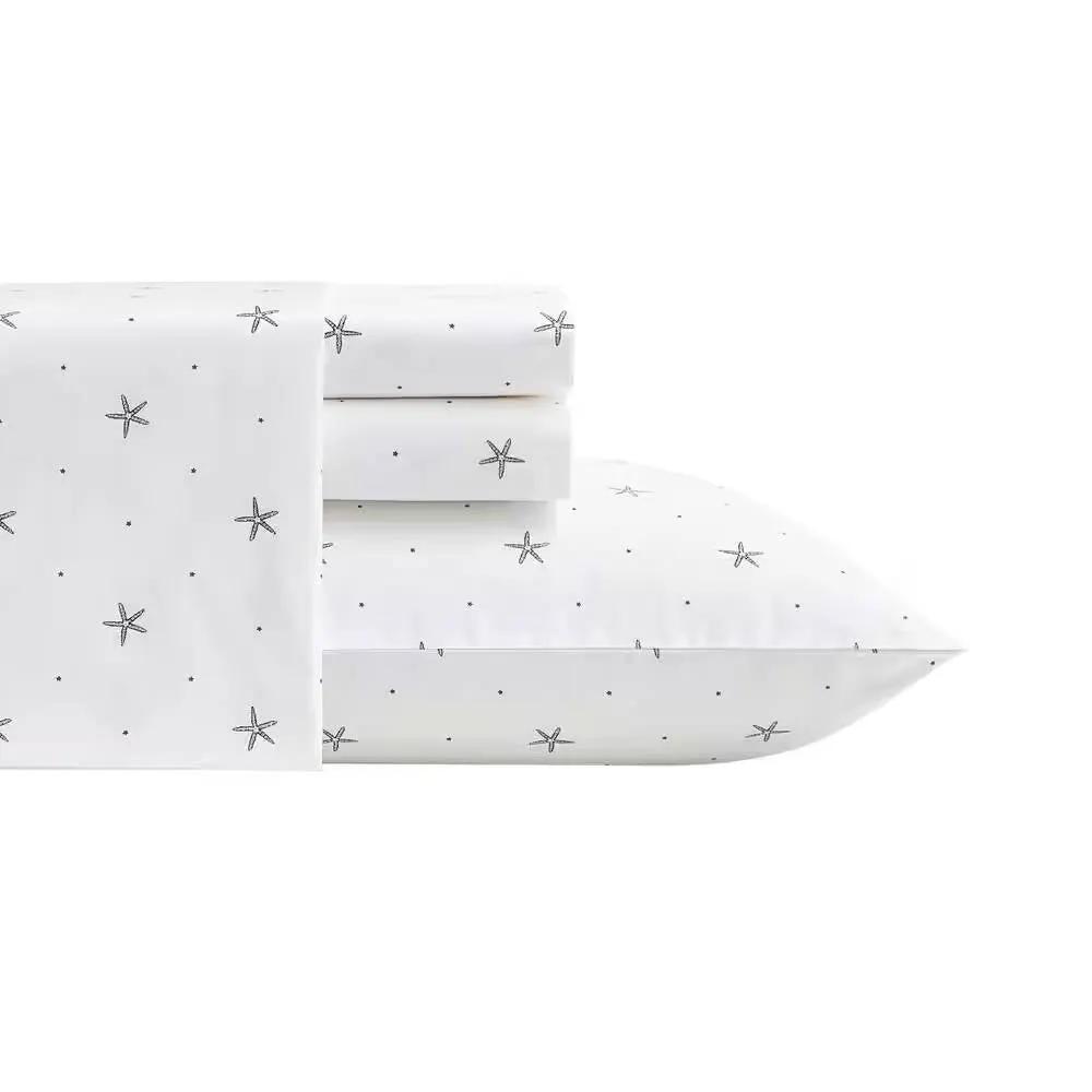 King size Coastal Beach Starfish White Navy Red 100-Percent Cotton Sheet Set by HomePacific