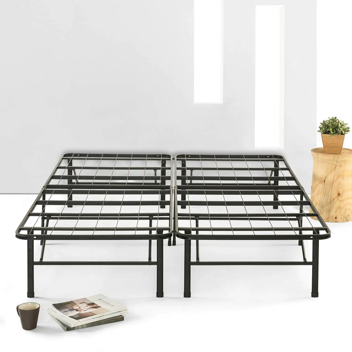 King size Folding Sturdy Metal Platform Bed Frame with Storage Space by HomePacific