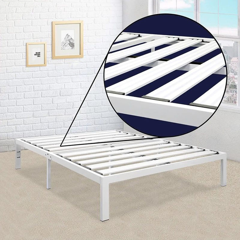 King Size Heavy Duty Metal Platform Bed Frame in White by HomePacific