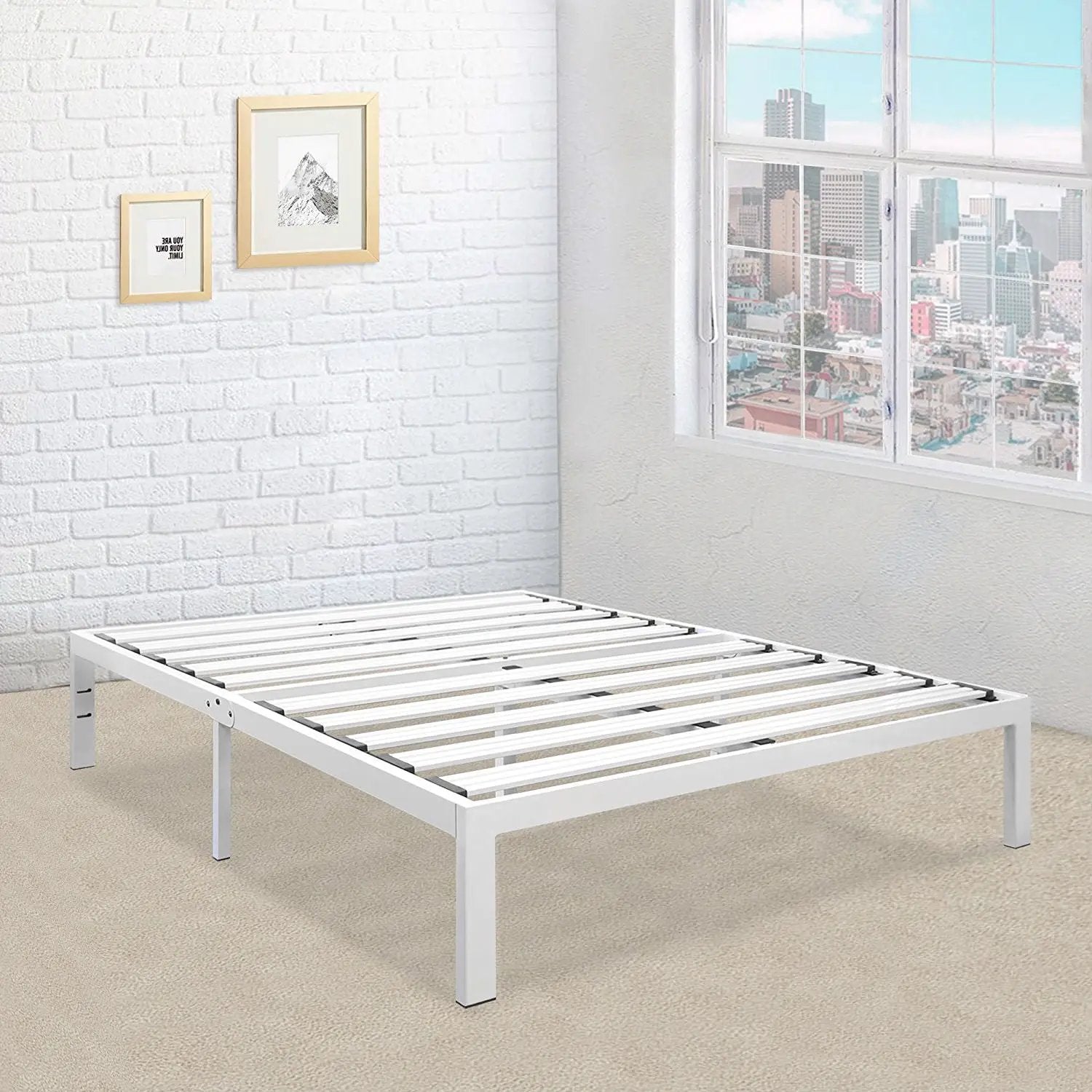 King Size Heavy Duty Metal Platform Bed Frame in White by HomePacific