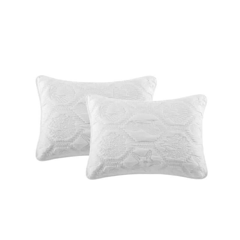 King size Coastal Beach Seashells Starfish Sea Horse White 3-Piece Quilt Set by HomePacific