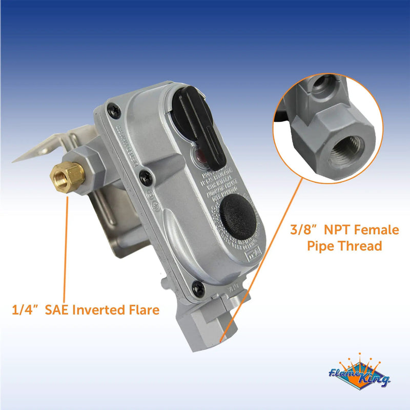 Flame King 2 Stage Auto Propane Gas Regulator with Pls Cover & Long Mount Bracket & 2-12" Pigtails by Flame King Products