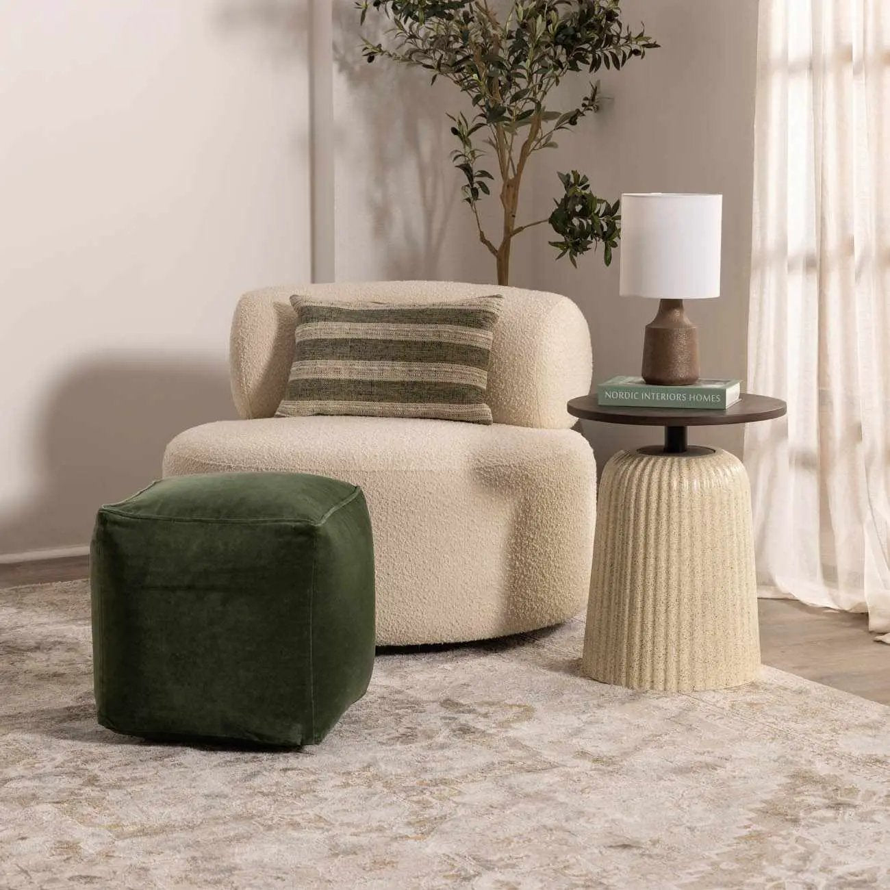 Kumlu Ribbed Ceramic White Table Lamp by Boutique Rugs