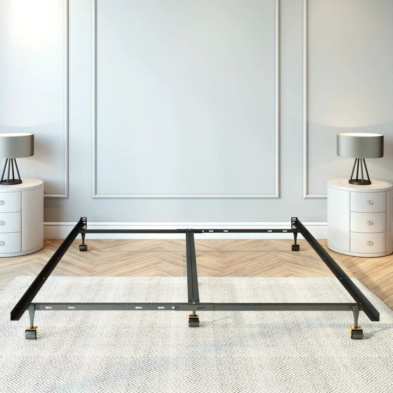 King size Heavy Duty 7-Leg Metal Bed Frame with Locking Rug Roller Casters Wheels by HomePacific