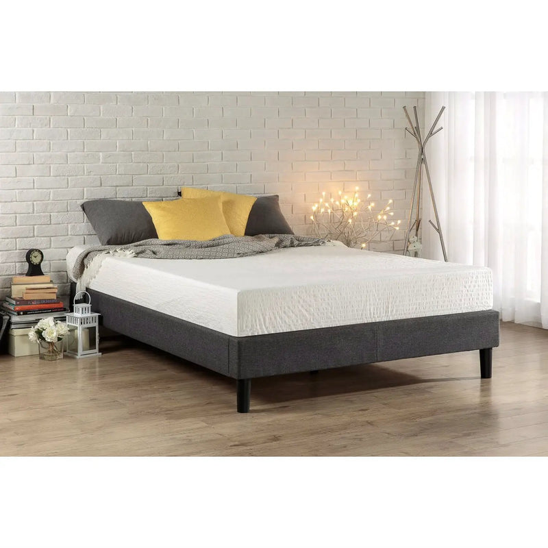King size Grey Upholstered Platform Bed Frame with Mid-Century Style Legs by HomePacific