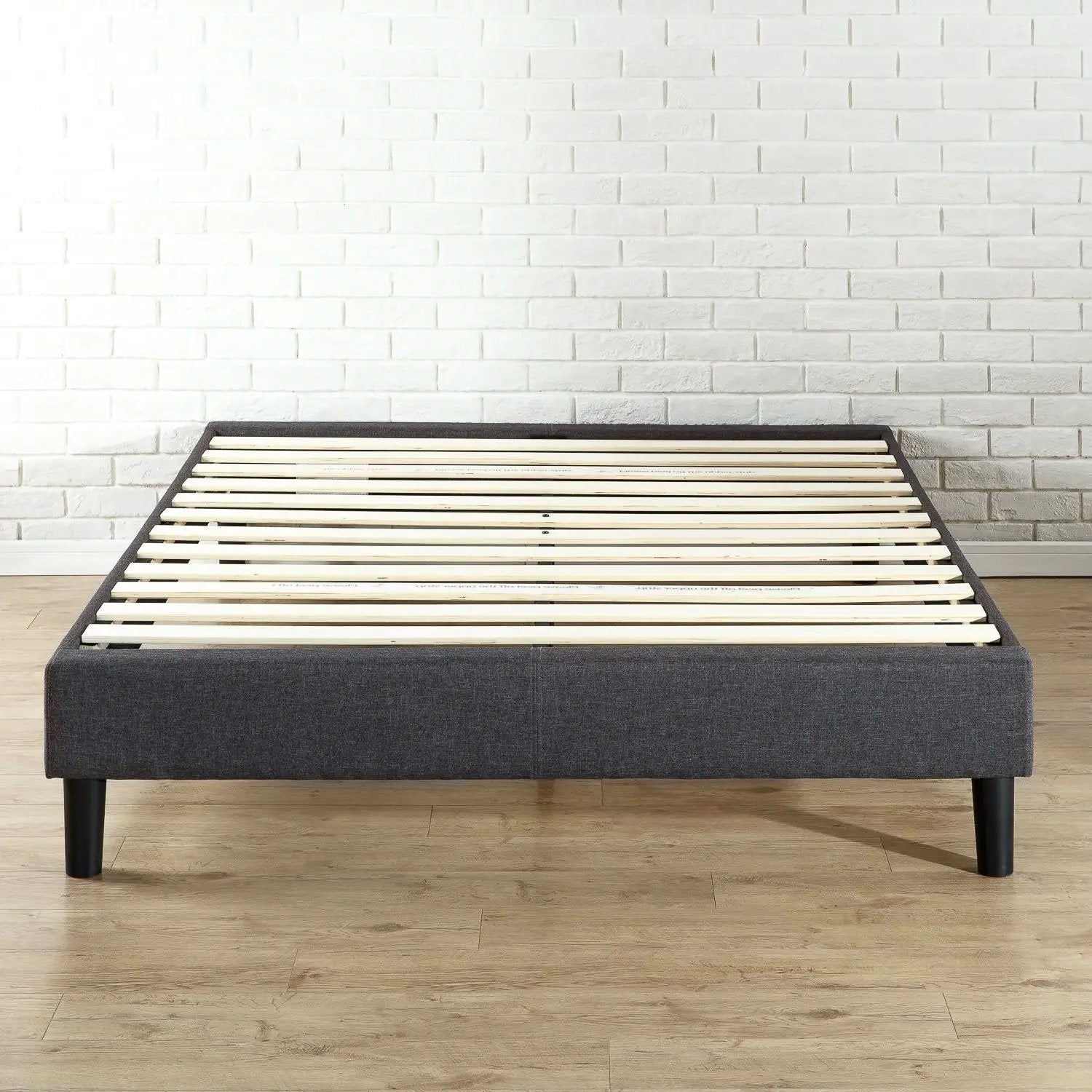 King size Grey Upholstered Platform Bed Frame with Mid-Century Style Legs by HomePacific