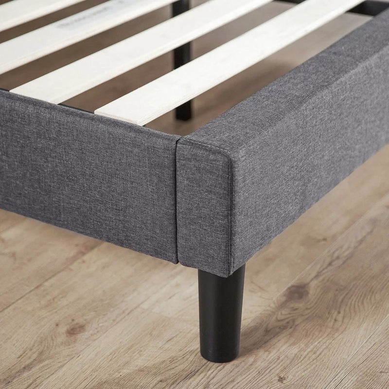 King size Grey Upholstered Platform Bed Frame with Mid-Century Style Legs by HomePacific
