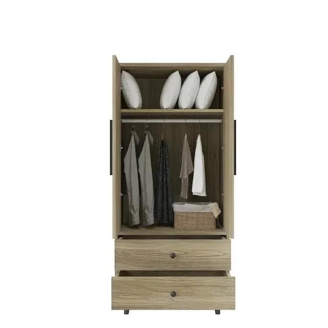 Mid-Century 2-Door Armoire Wardrobe Cabinet with Hanging Rail in Oak Finish by HomePacific