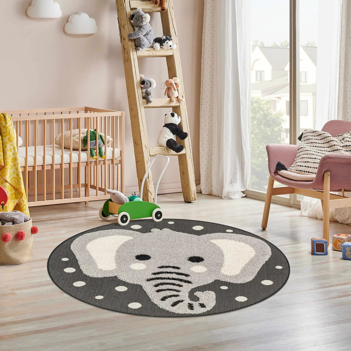 Kids Elephant Animal Print Nursery Outdoor Area Rug - Clearance, installed in a room