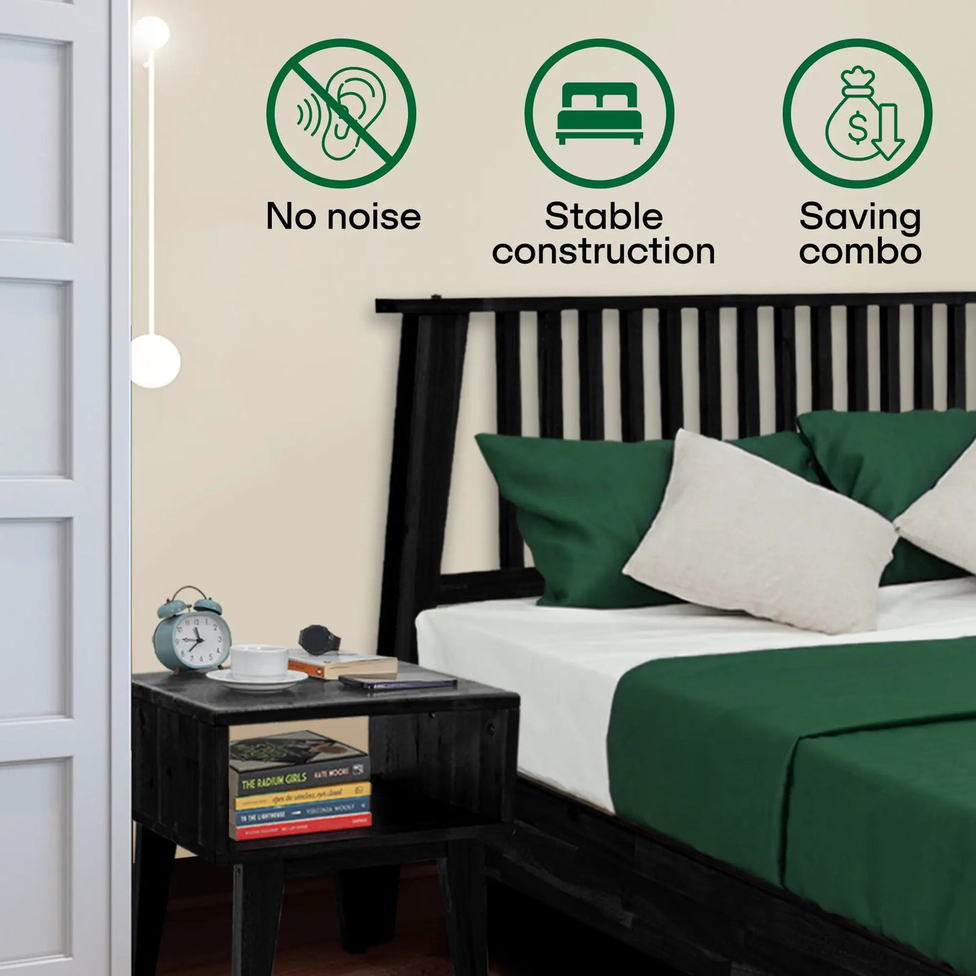 [Buy 1 Get 1] Kaylin Solid Wood Bed Frame & Nightstand by Megsu
