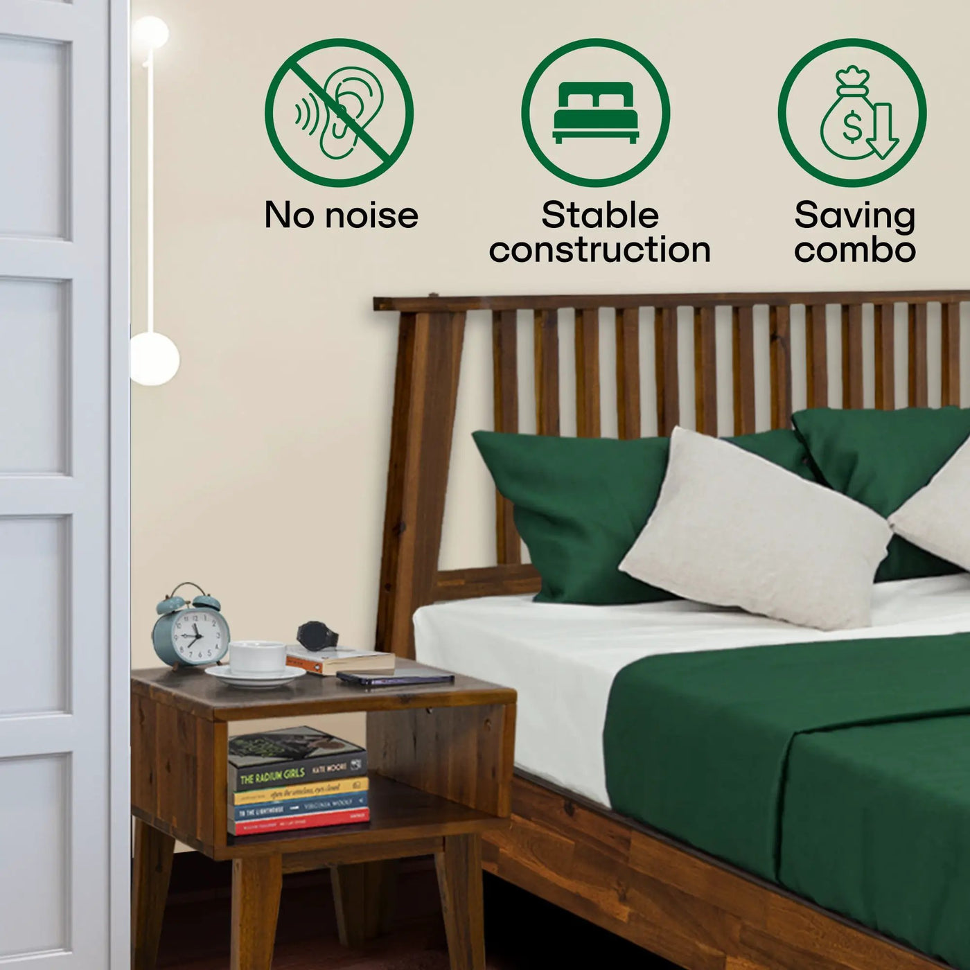 [Buy 1 Get 1] Kaylin Solid Wood Bed Frame & Nightstand by Megsu