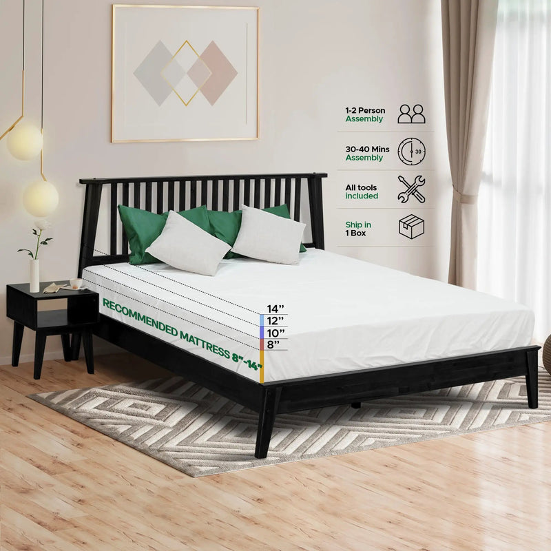 [Buy 1 Get 1] Kaylin Solid Wood Bed Frame & Nightstand by Megsu