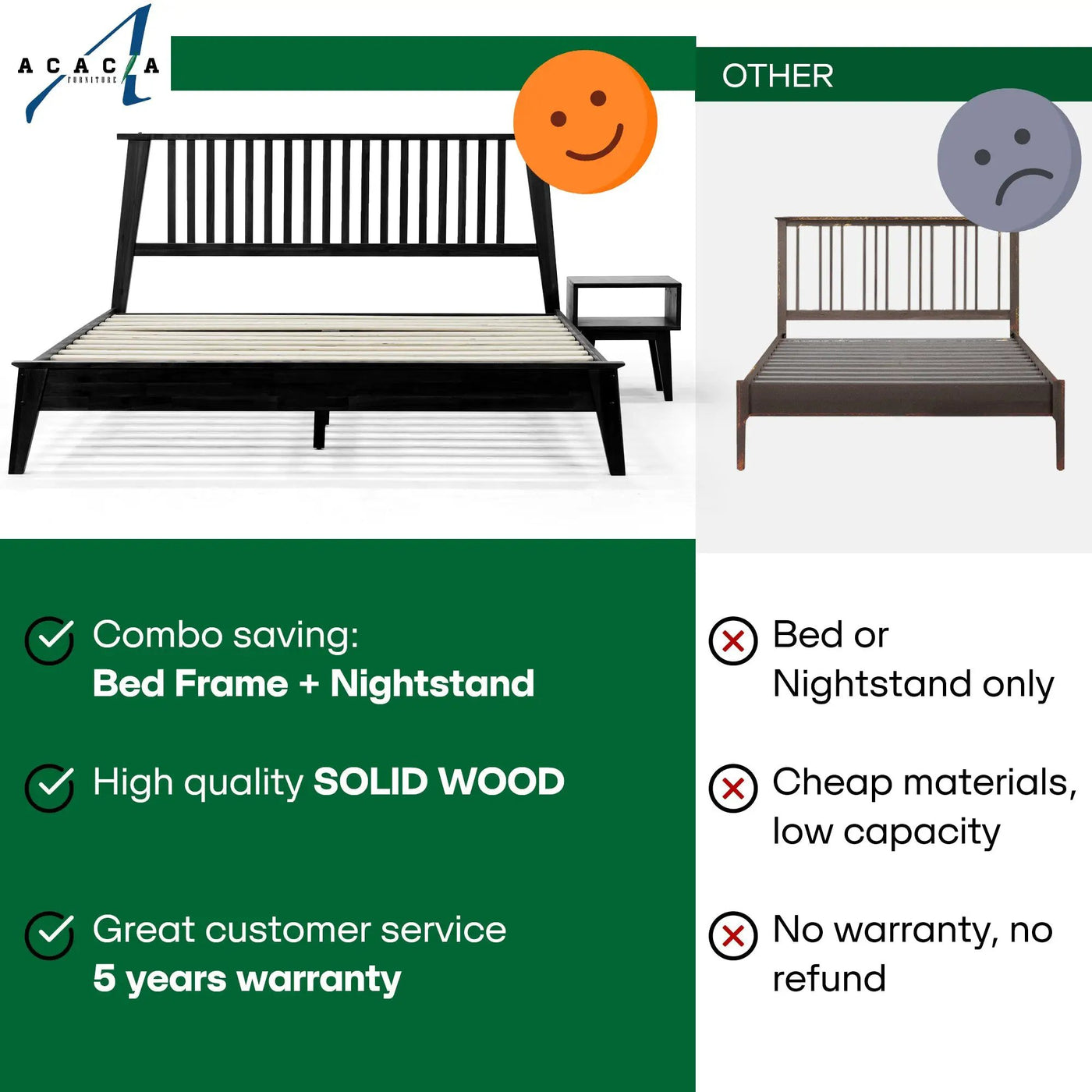 [Buy 1 Get 1] Kaylin Solid Wood Bed Frame & Nightstand by Megsu