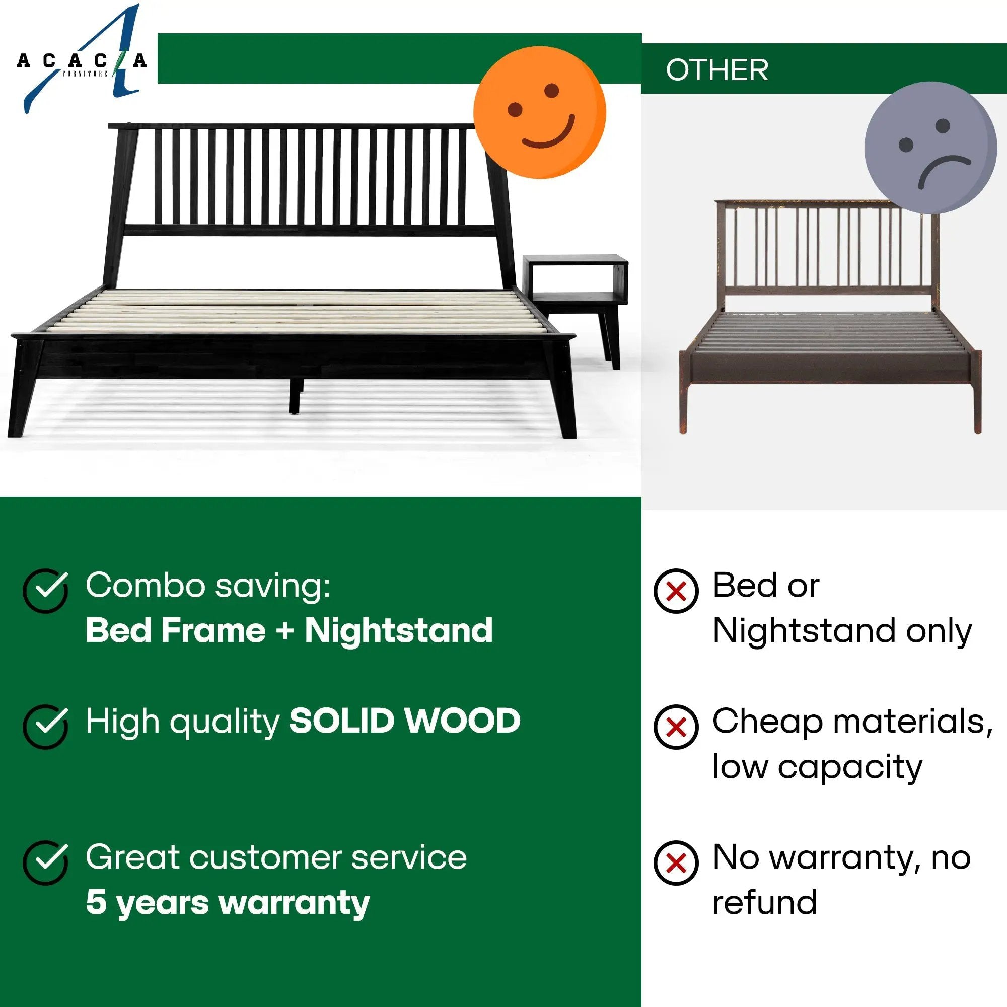 [Buy 1 Get 1] Kaylin Solid Wood Bed Frame & Nightstand by Megsu