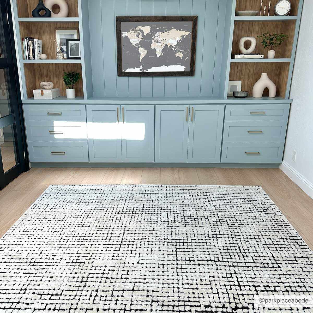 Keita Cream & Black Grid Plush Rug by Boutique Rugs