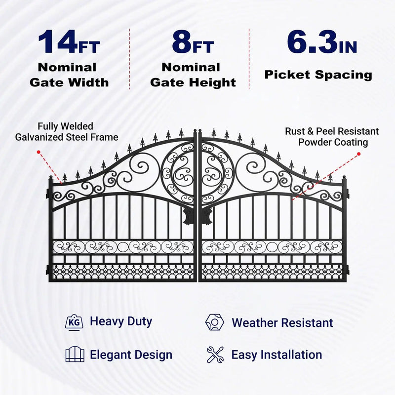 14x8 ft Steel Dual Swing Driveway Gate-European Style by Chery Industrial