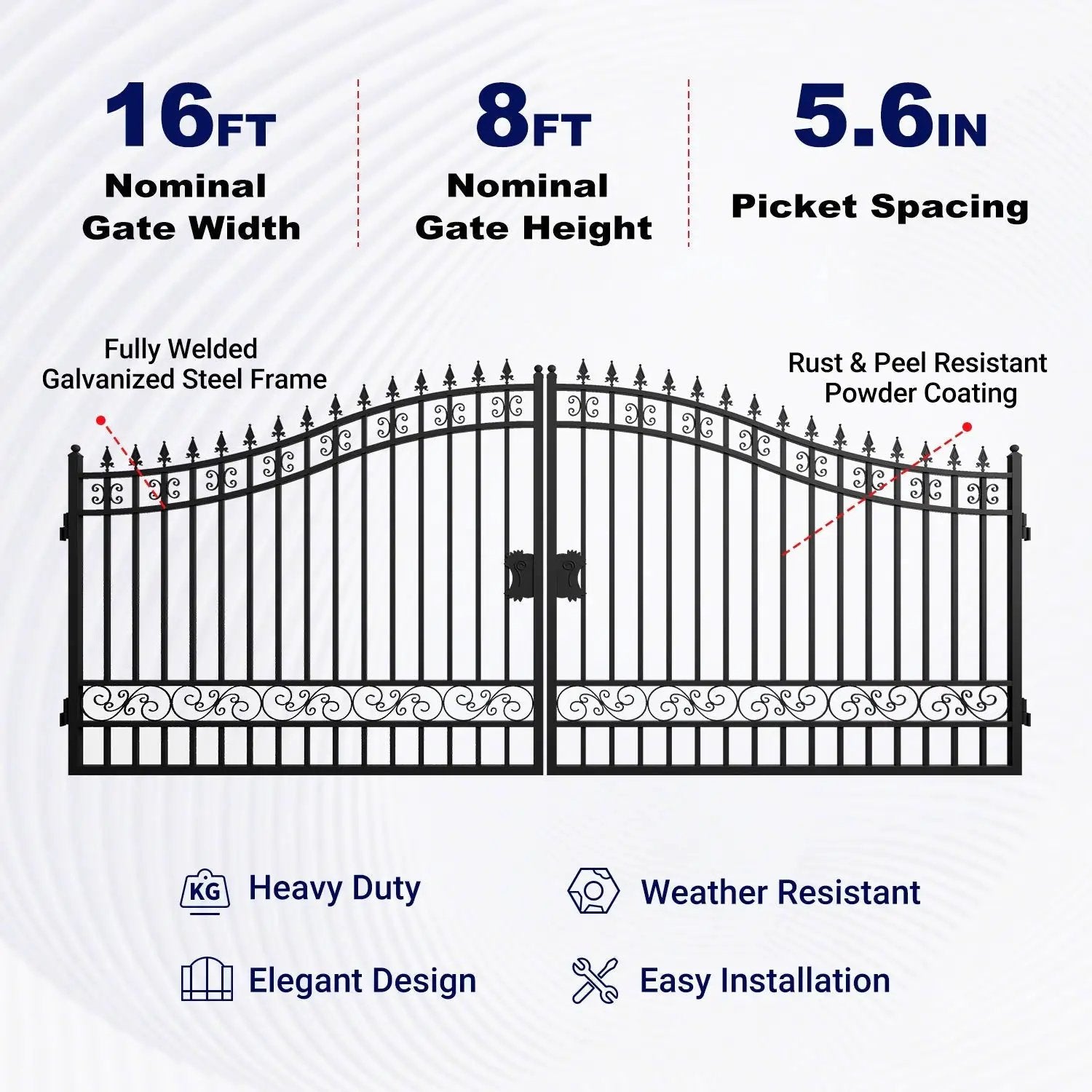 16x8 ft Steel Dual Swing Driveway Gate by Chery Industrial