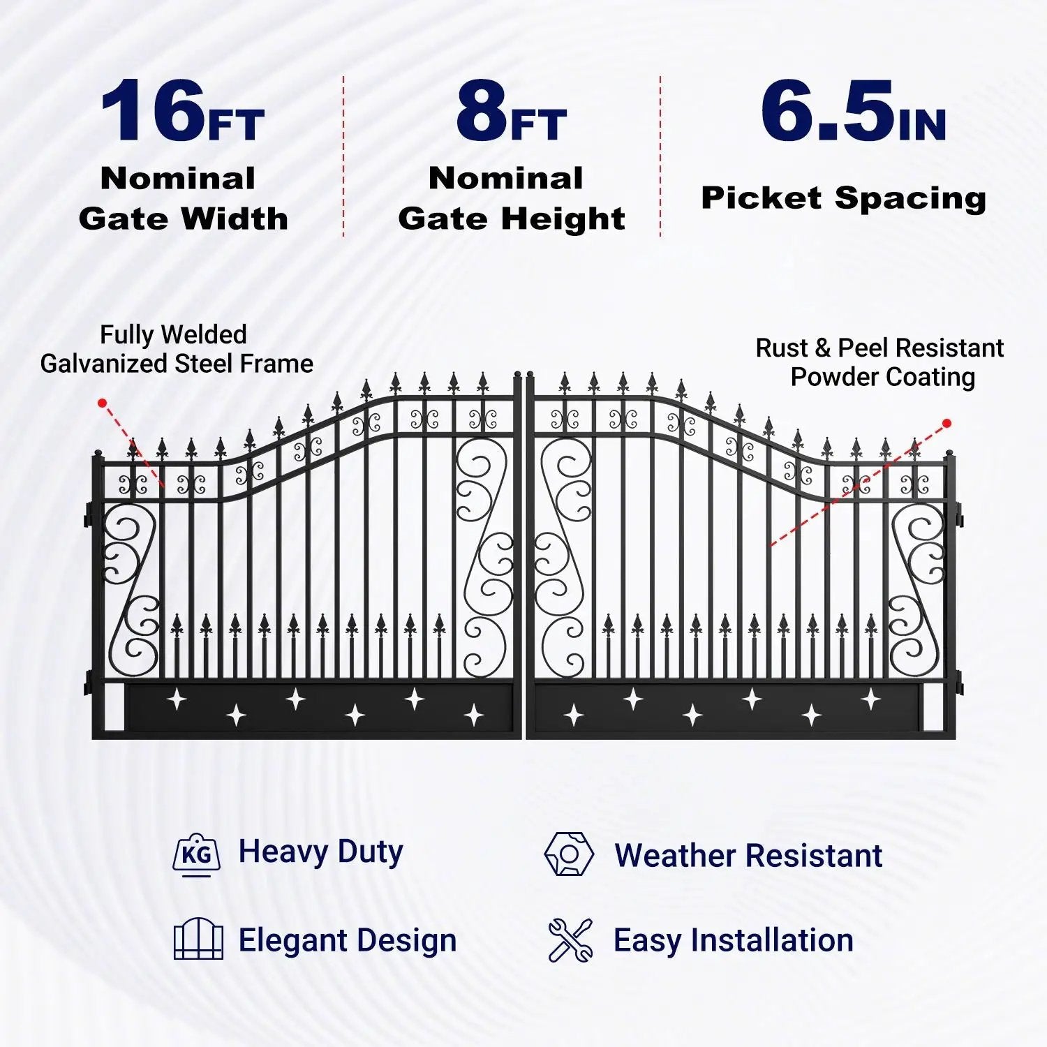 16x8 ft Dual Swing Driveway Gate with Star Pattern by Chery Industrial