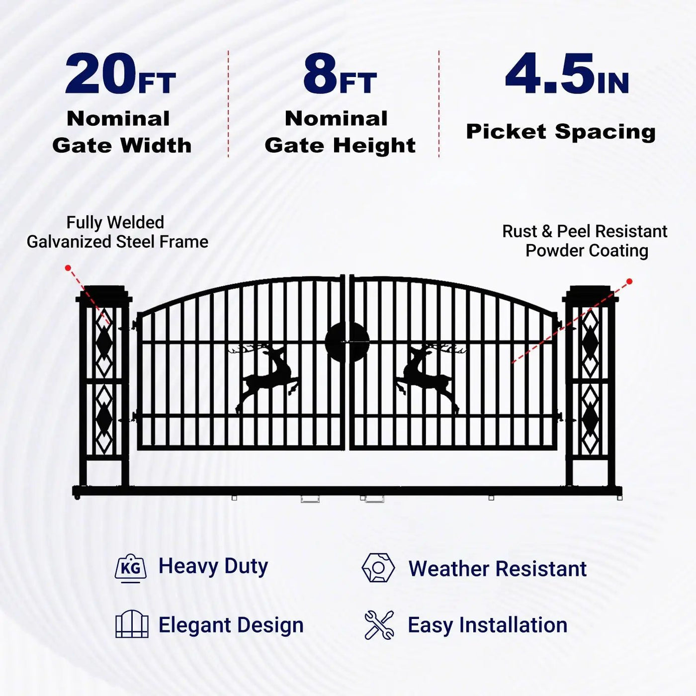 20x8 ft Dual Swing Driveway Gate with Ornamental Posts by Chery Industrial