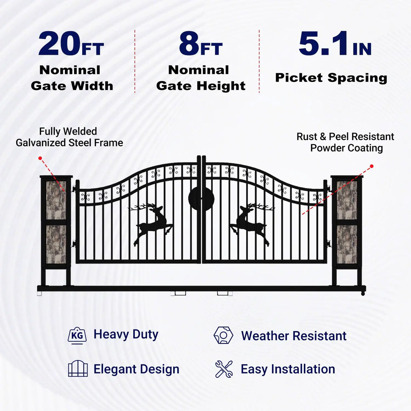 20x8 ft Dual Swing Driveway Gate with Ornamental Posts by Chery Industrial
