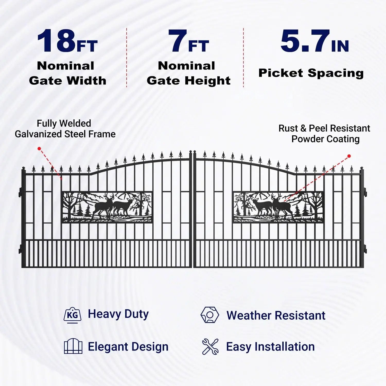 18x7 ft Steel Dual Swing Driveway Gate with Rectangular Deer Pattern by Chery Industrial