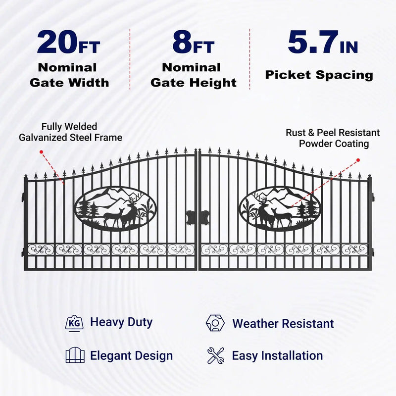 20x8 ft Steel Dual Swing Driveway Gate by Chery Industrial