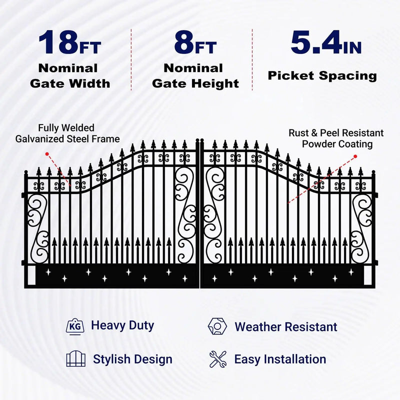 18x8 ft Steel Dual Swing Driveway Gate by Chery Industrial