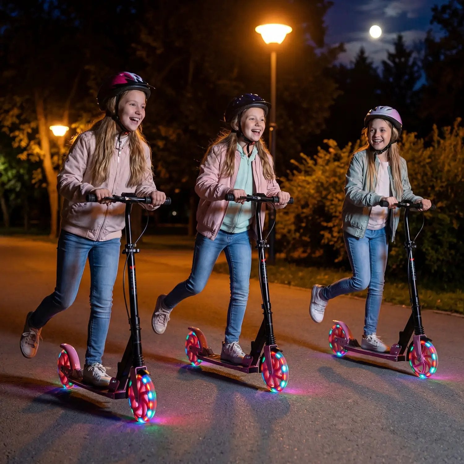 Kick Scooter for Kids Teens Adults Age 8+ Foldable Scooter with Large Light-up Wheels by DirectDeals