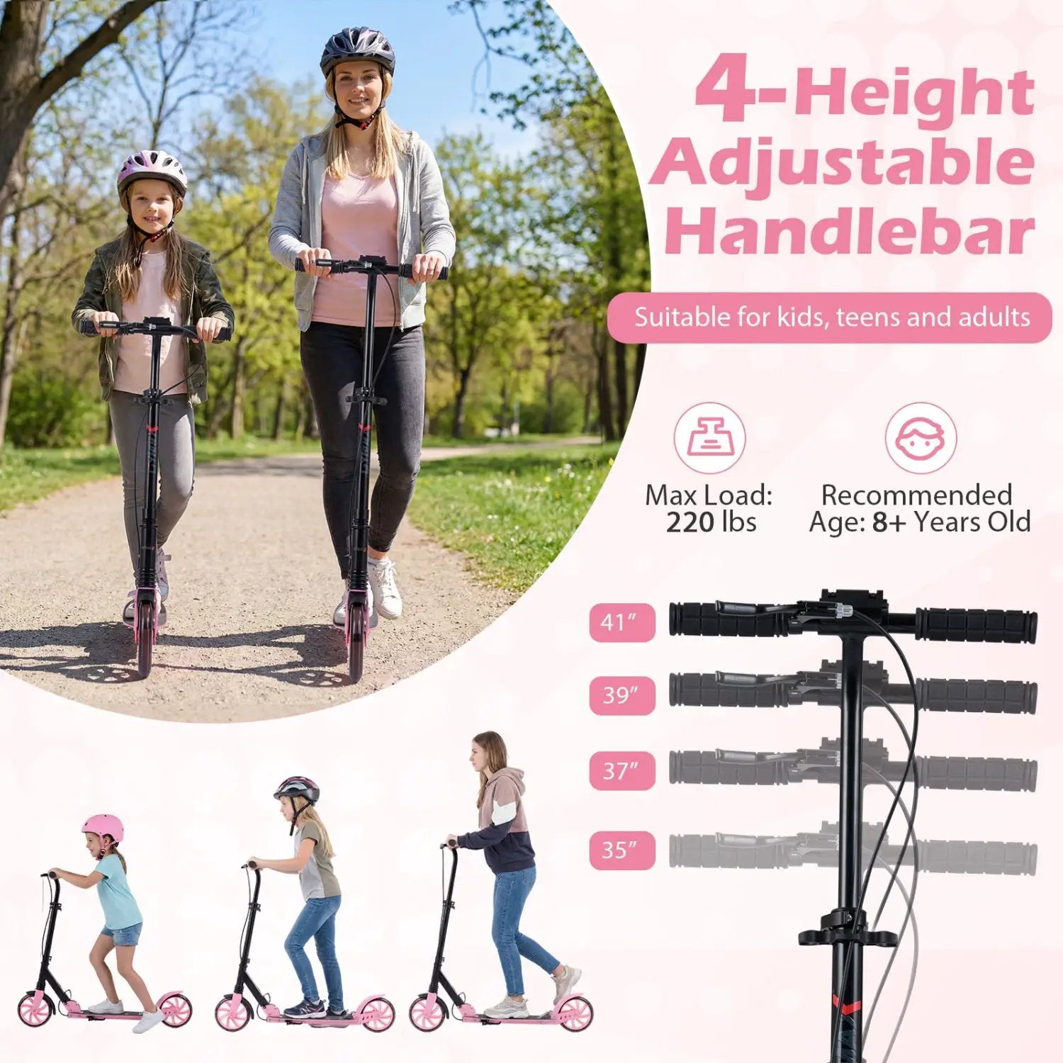 Kick Scooter for Kids Teens Adults Age 8+ Foldable Scooter with Large Light-up Wheels by DirectDeals