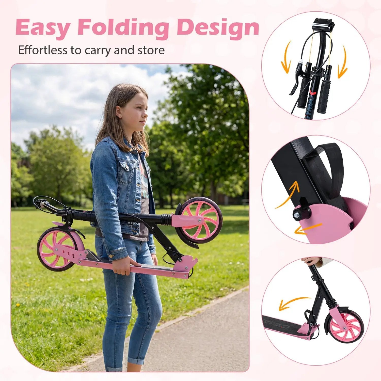 Kick Scooter for Kids Teens Adults Age 8+ Foldable Scooter with Large Light-up Wheels by DirectDeals