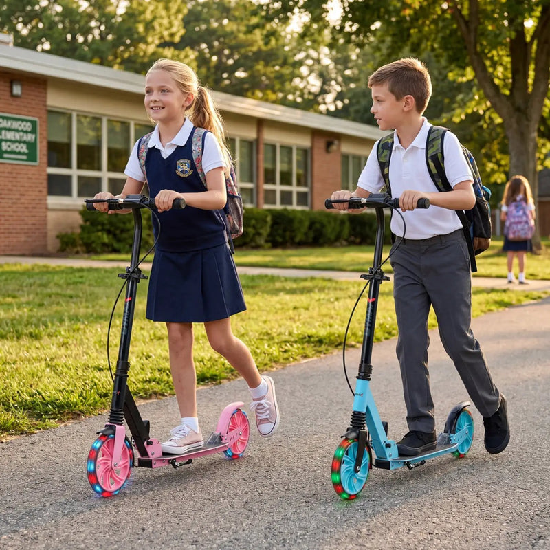 Kick Scooter for Kids Teens Adults Age 8+ Foldable Scooter with Large Light-up Wheels by DirectDeals