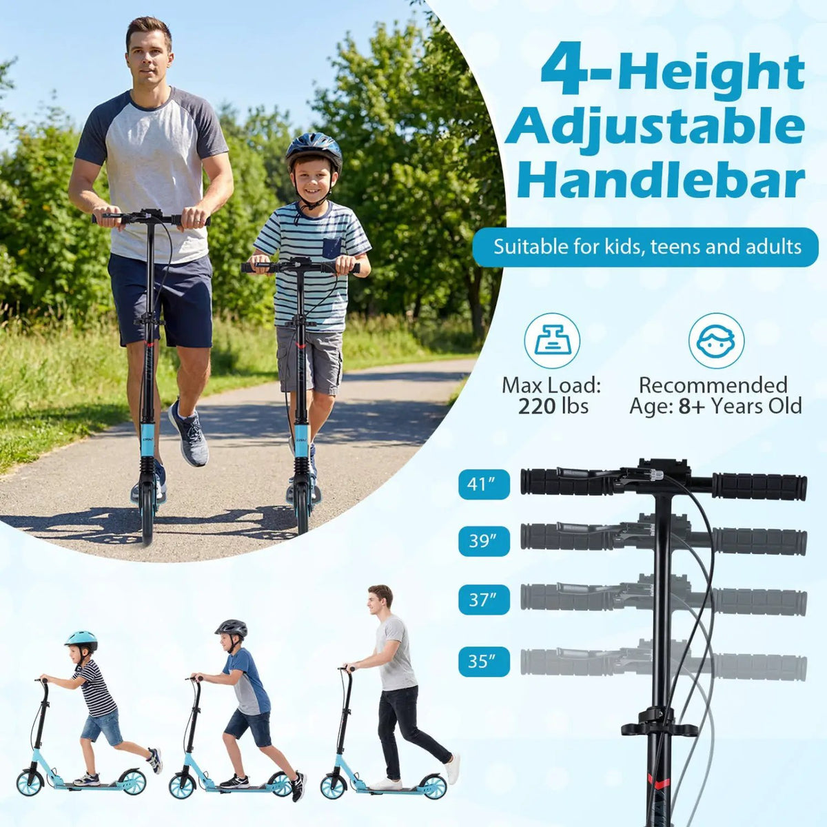 Kick Scooter for Kids Teens Adults Age 8+ Foldable Scooter with Large Light-up Wheels, photo 14 of 16