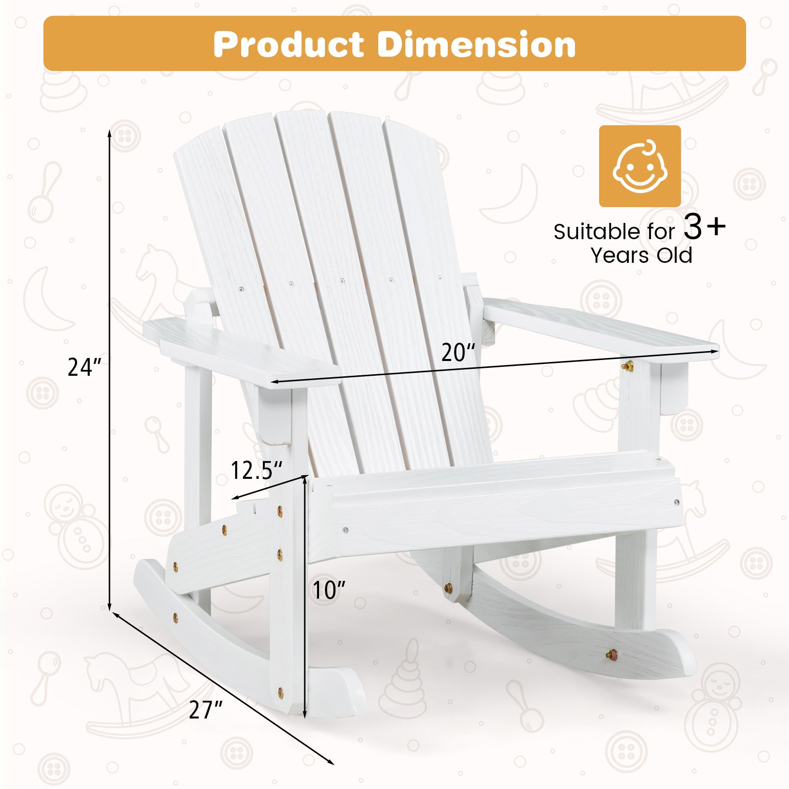 Outdoor Wooden Kid Adirondack Rocking Chair with Slatted Seat by DirectDeals