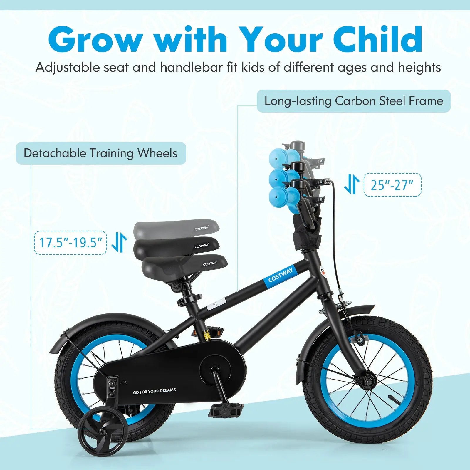 Kids Bike with Adjustable Handlebar and Saddle Black by DirectDeals