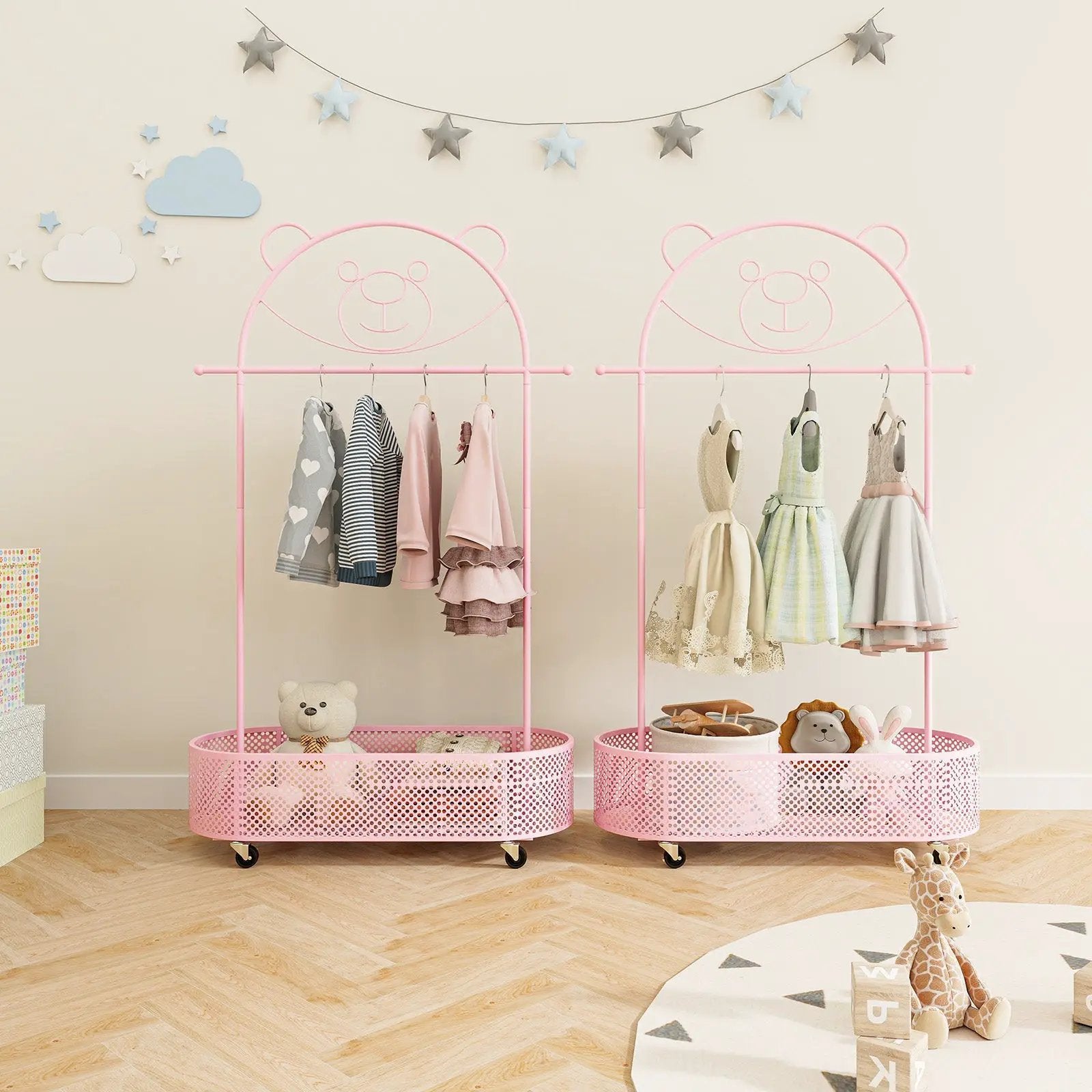 Kid Clothes Rack with 3 Adjustable Heights and Wheels by DirectDeals