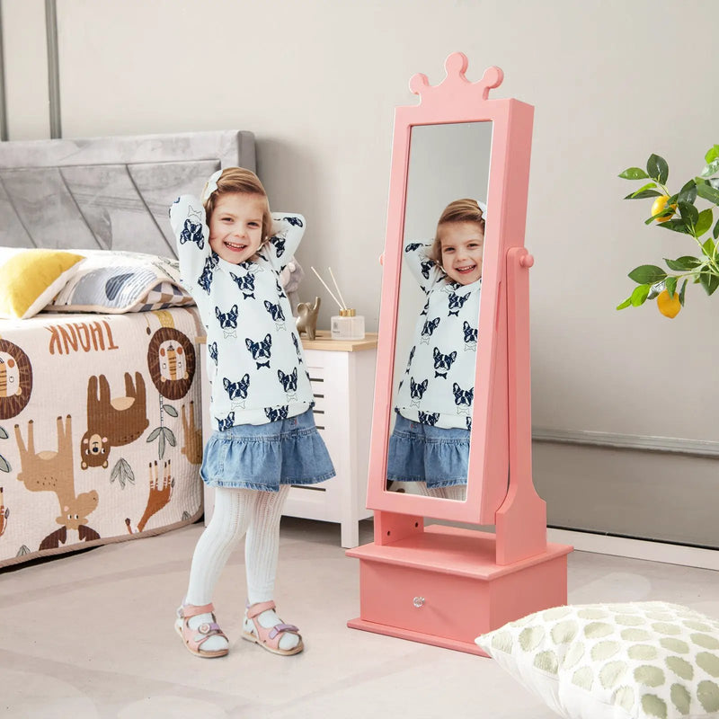2-in-1 Kids Play Jewelry Armoire with Full Length Mirror and Drawers by DirectDeals