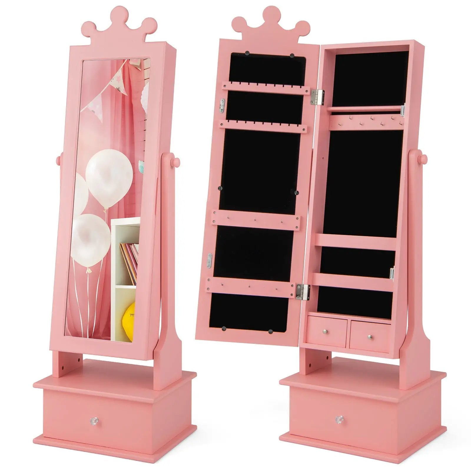 2-in-1 Kids Play Jewelry Armoire with Full Length Mirror and Drawers by DirectDeals
