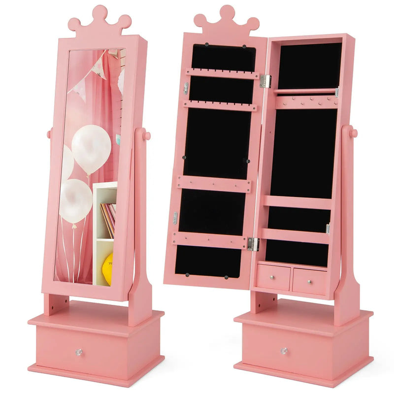 2-in-1 Kids Play Jewelry Armoire with Full Length Mirror and Drawers by DirectDeals
