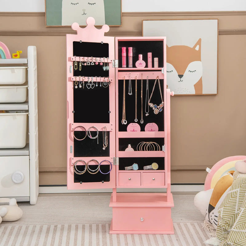 2-in-1 Kids Play Jewelry Armoire with Full Length Mirror and Drawers by DirectDeals