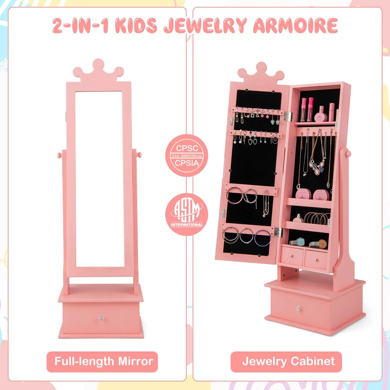 2-in-1 Kids Play Jewelry Armoire with Full Length Mirror and Drawers by DirectDeals