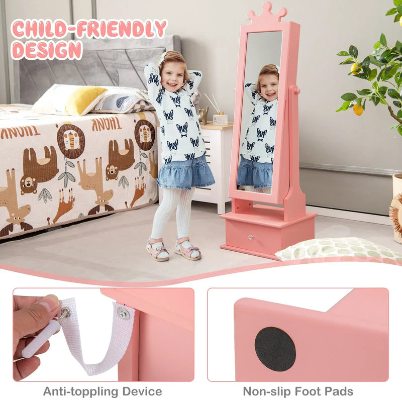 2-in-1 Kids Play Jewelry Armoire with Full Length Mirror and Drawers by DirectDeals